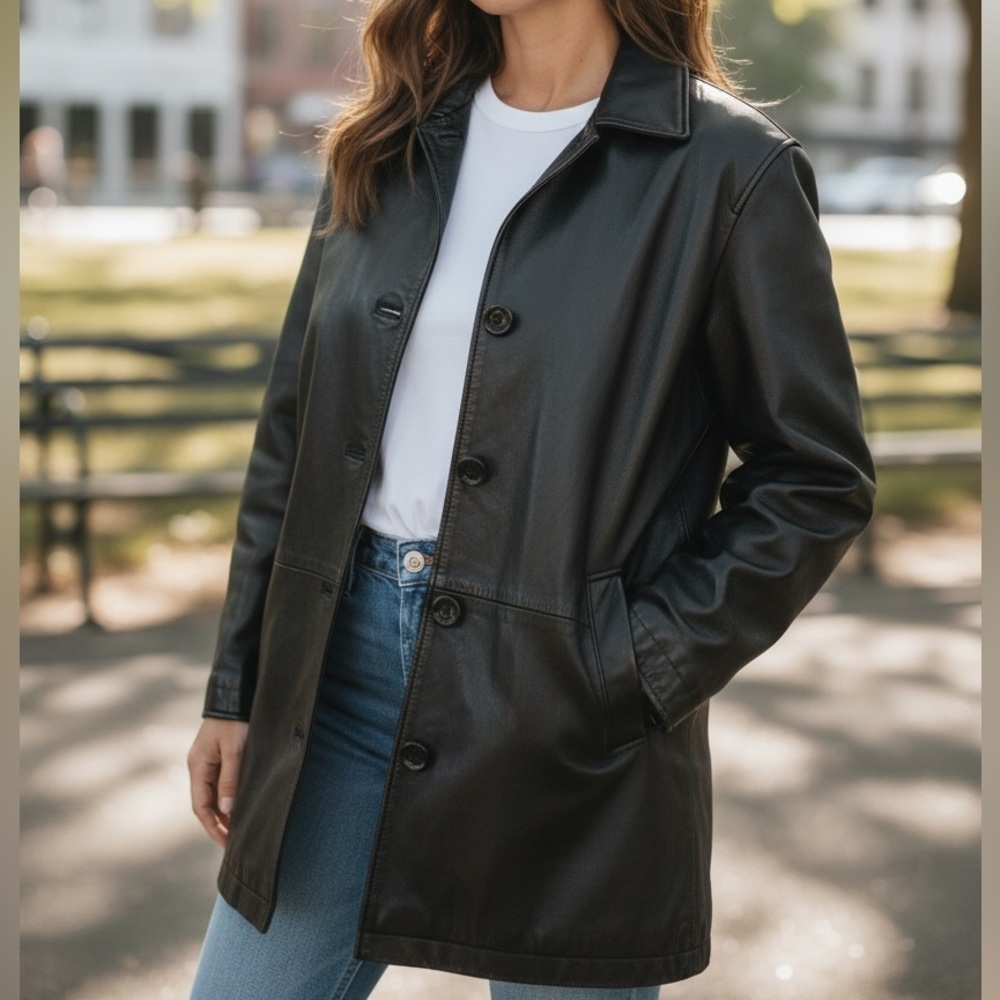 Eddie Bauer Leather Jacket Coat Size XL Black